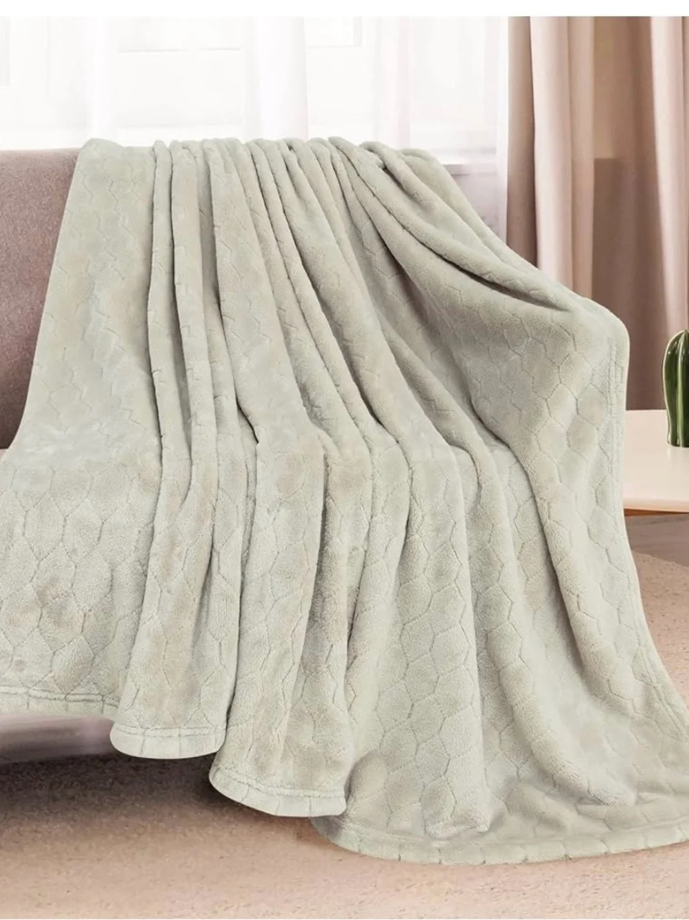 Soft Plush Honeycomb Throw Blanket - Light Gray
